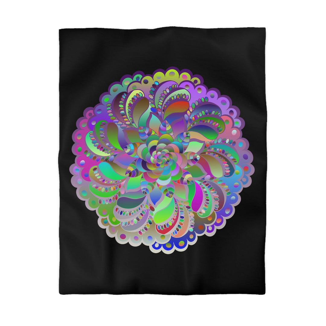 Microfiber Duvet Cover Mandala Art Drawn by Hand - Colorful Mandala on Black background - Blululi