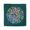 Microfiber Duvet Cover Mandala Art Drawn by Hand - Colorful Mandala on Dark Petroleum Green background - Blululi