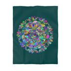 Microfiber Duvet Cover Mandala Art Drawn by Hand - Colorful Mandala on Dark Petroleum Green background - Blululi