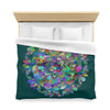 Microfiber Duvet Cover Mandala Art Drawn by Hand - Colorful Mandala on Dark Petroleum Green background - Blululi