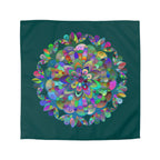 Microfiber Duvet Cover Mandala Art Drawn by Hand - Colorful Mandala on Dark Petroleum Green background - Blululi