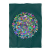 Microfiber Duvet Cover Mandala Art Drawn by Hand - Colorful Mandala on Dark Petroleum Green background - Blululi