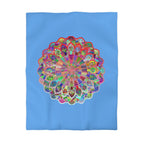 Microfiber Duvet Cover Mandala Art Drawn by Hand - Colorful Mandala on Light Blue background - Blululi