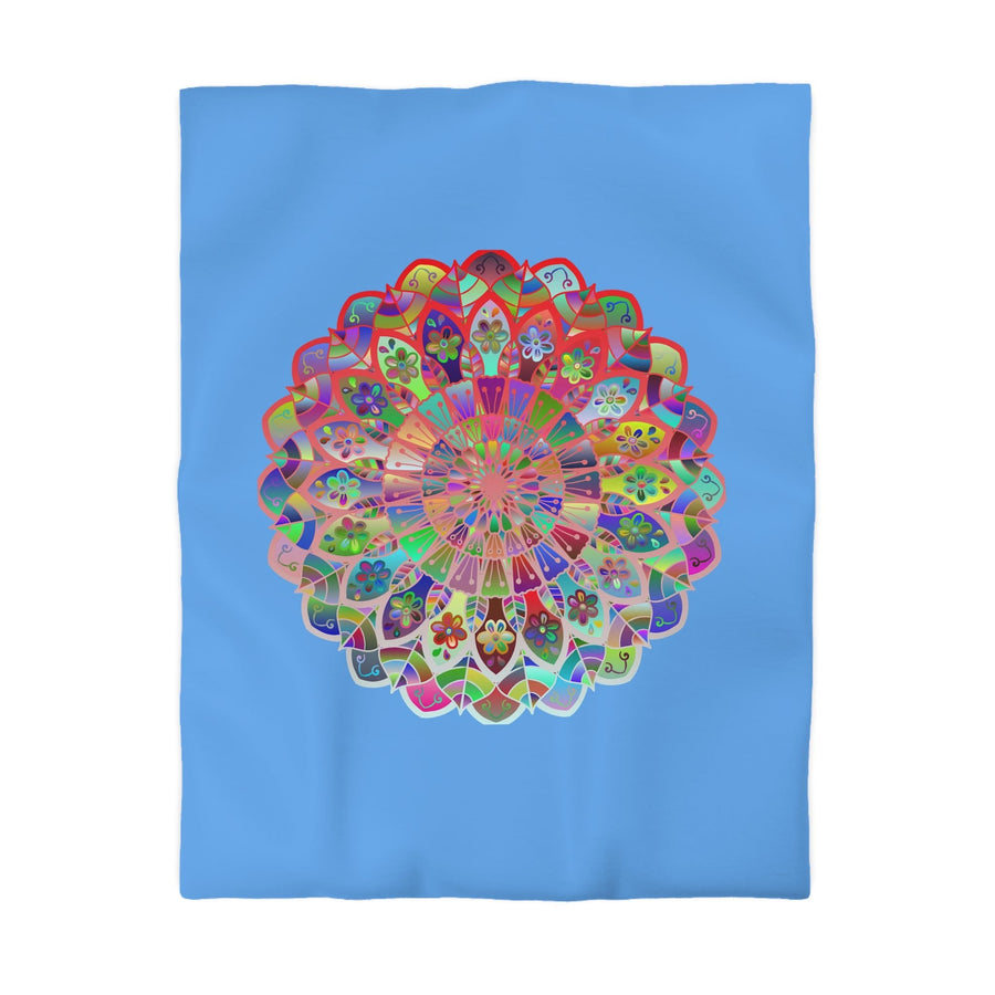 Microfiber Duvet Cover Mandala Art Drawn by Hand - Colorful Mandala on Light Blue background - Blululi