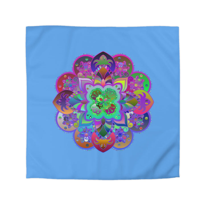 Microfiber Duvet Cover Mandala Art Drawn by Hand - Colorful Mandala on Light Blue background - Blululi