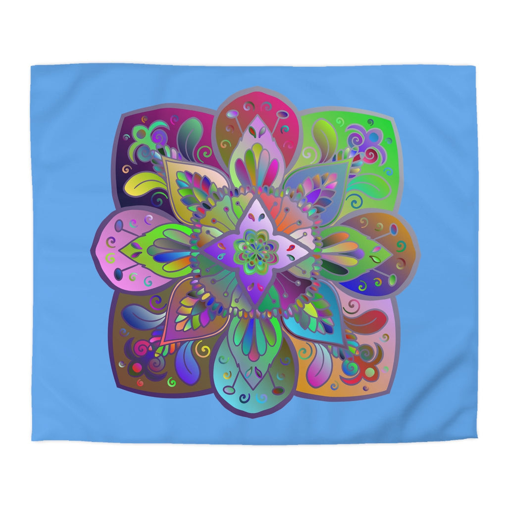 Microfiber Duvet Cover Mandala Art Drawn by Hand - Colorful Mandala on Light Blue background - Blululi