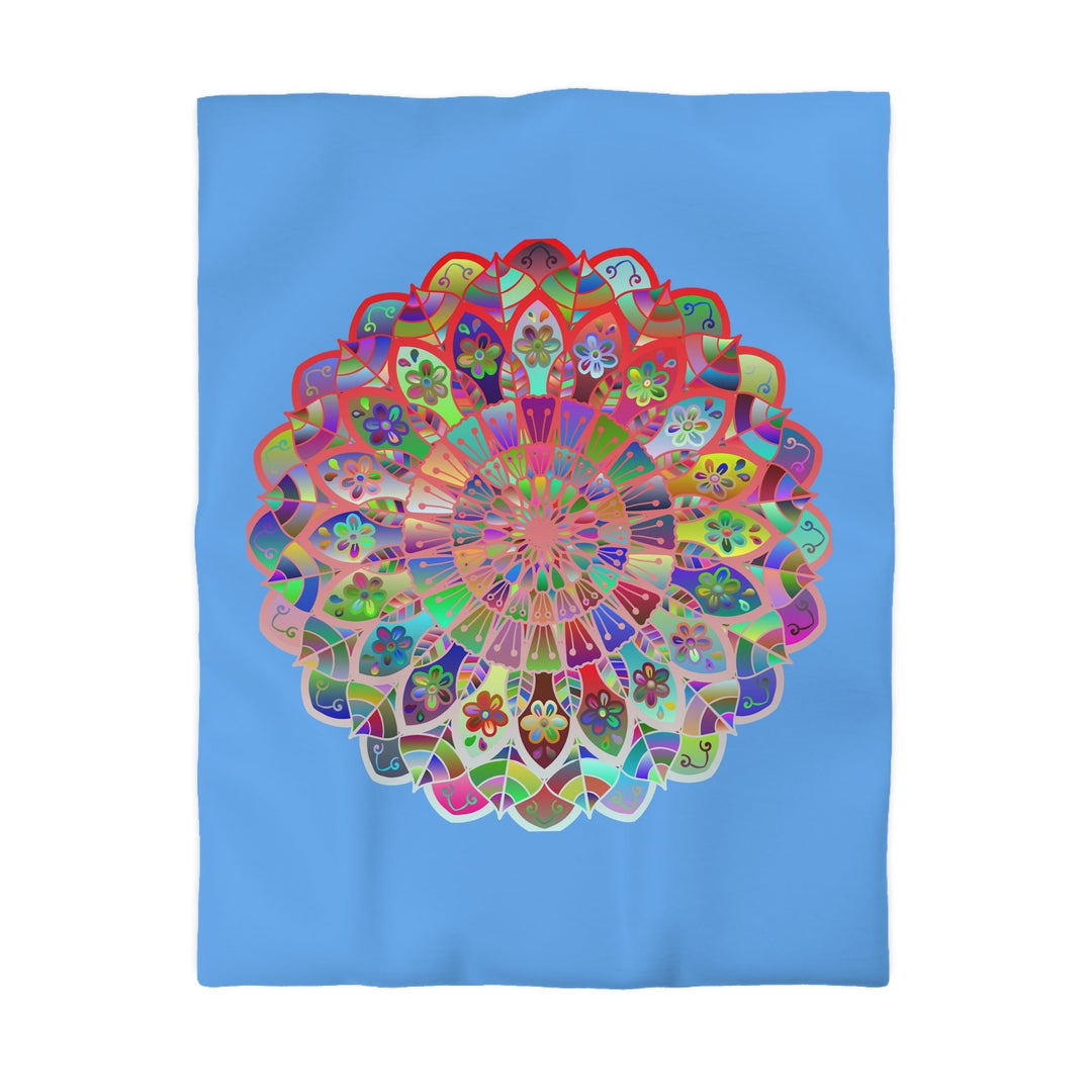 Microfiber Duvet Cover Mandala Art Drawn by Hand - Colorful Mandala on Light Blue background - Blululi