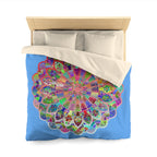 Microfiber Duvet Cover Mandala Art Drawn by Hand - Colorful Mandala on Light Blue background - Blululi