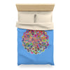 Microfiber Duvet Cover Mandala Art Drawn by Hand - Colorful Mandala on Light Blue background - Blululi