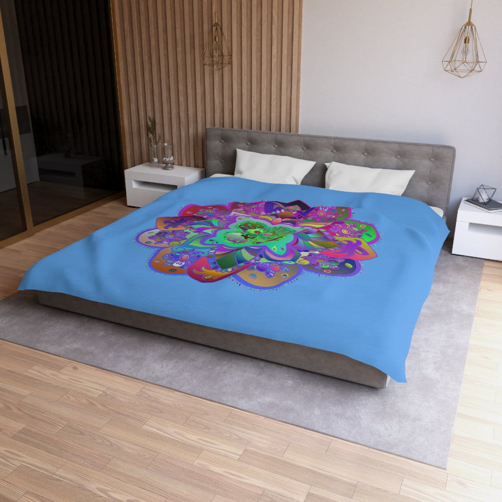 Microfiber Duvet Cover Mandala Art Drawn by Hand - Colorful Mandala on Light Blue background - Blululi