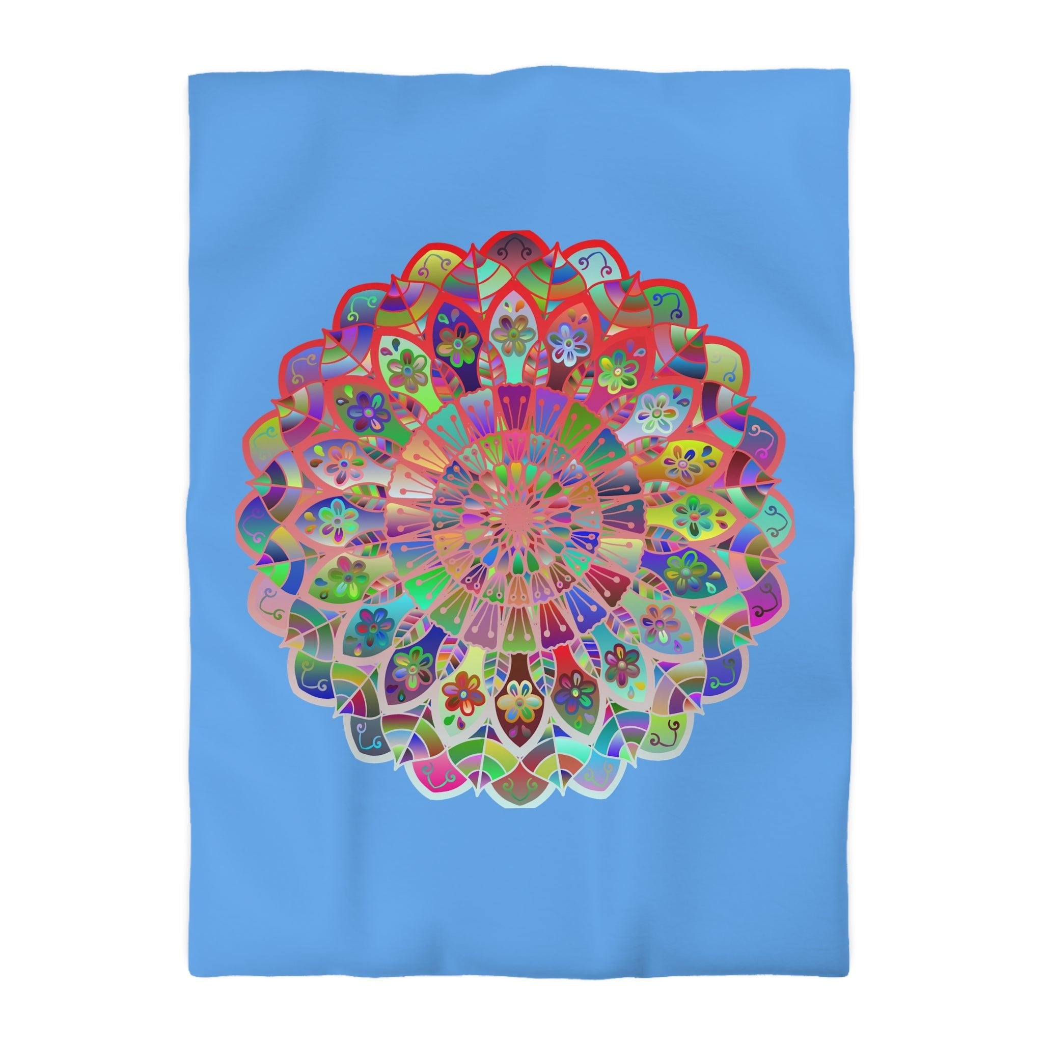 Microfiber Duvet Cover Mandala Art Drawn by Hand - Colorful Mandala on Light Blue background - Blululi