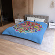 Microfiber Duvet Cover Mandala Art Drawn by Hand - Colorful Mandala on Light Blue background - Blululi