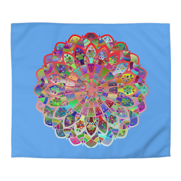 Microfiber Duvet Cover Mandala Art Drawn by Hand - Colorful Mandala on Light Blue background - Blululi