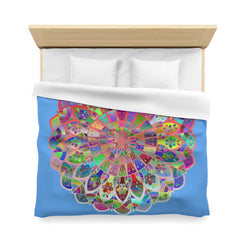 Microfiber Duvet Cover Mandala Art Drawn by Hand - Colorful Mandala on Light Blue background - Blululi