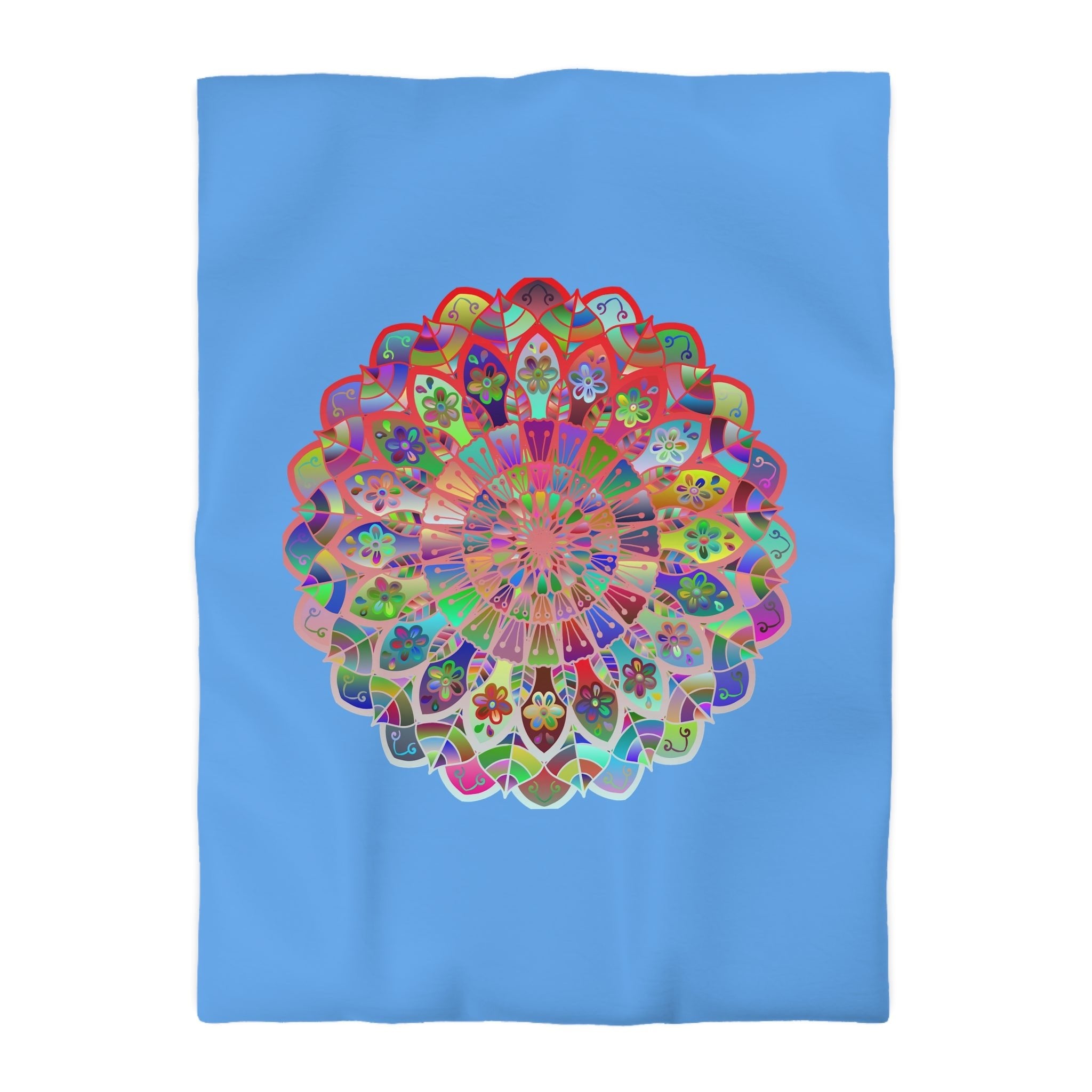 Microfiber Duvet Cover Mandala Art Drawn by Hand - Colorful Mandala on Light Blue background - Blululi