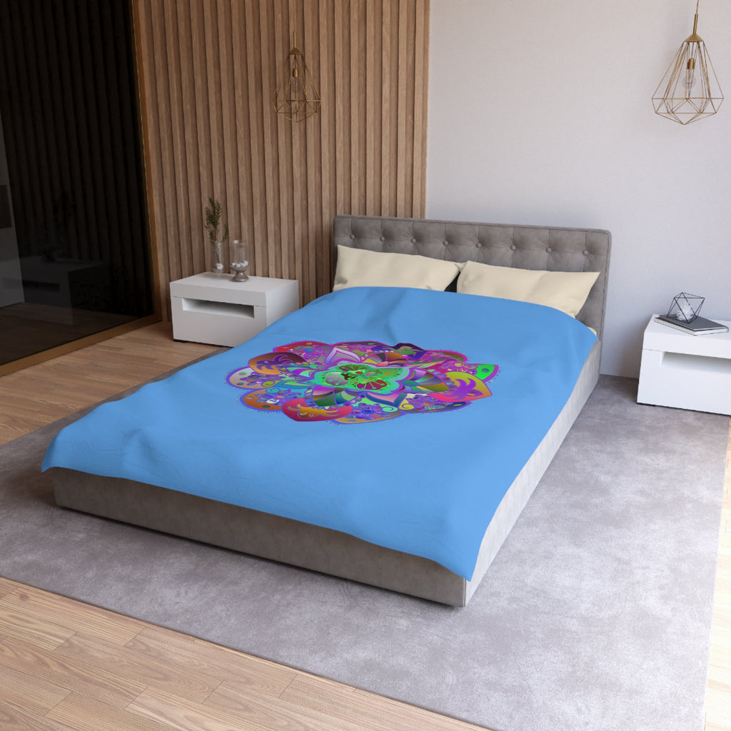 Microfiber Duvet Cover Mandala Art Drawn by Hand - Colorful Mandala on Light Blue background - Blululi