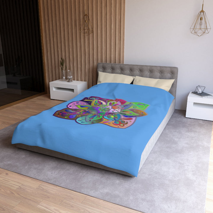 Microfiber Duvet Cover Mandala Art Drawn by Hand - Colorful Mandala on Light Blue background - Blululi