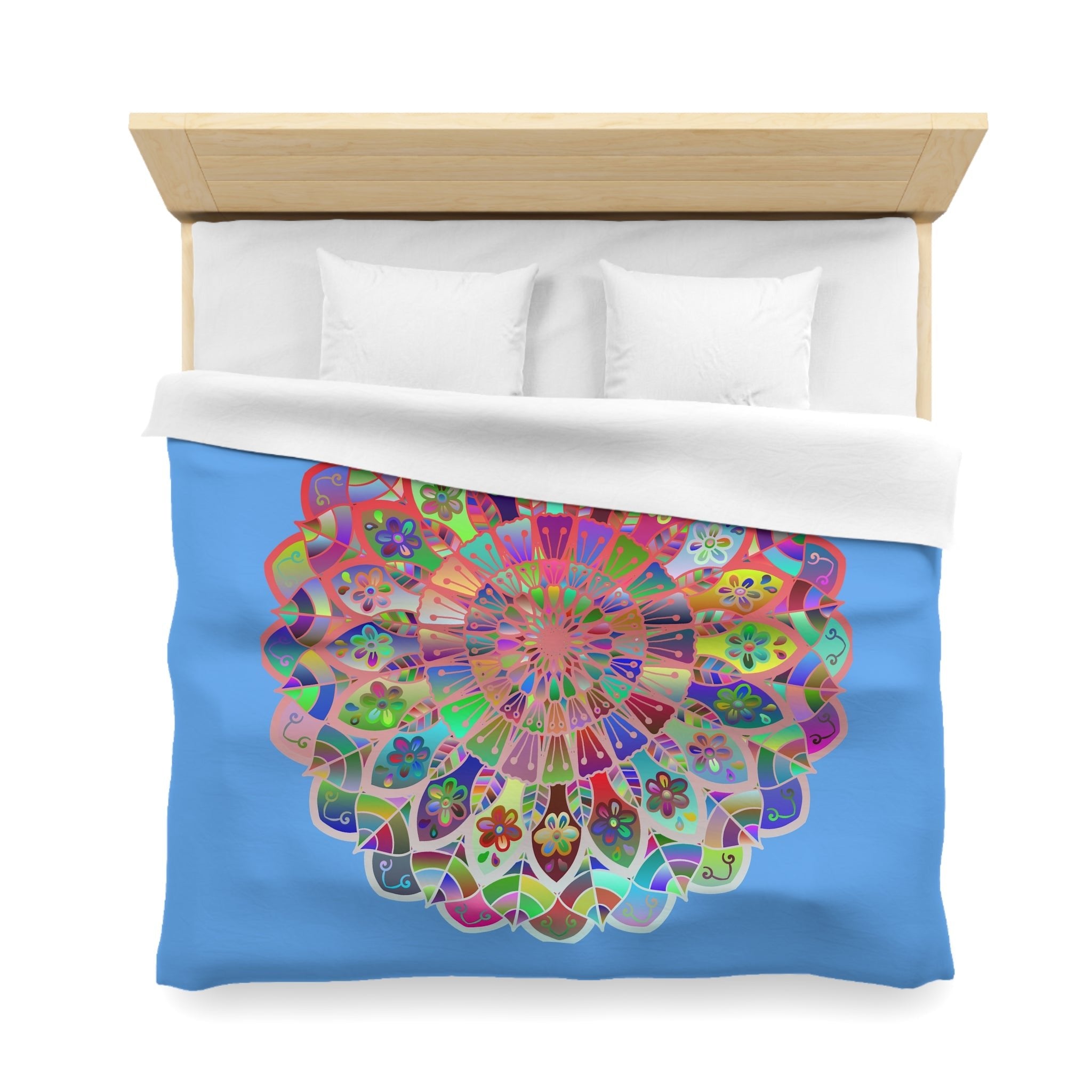 Microfiber Duvet Cover Mandala Art Drawn by Hand - Colorful Mandala on Light Blue background - Blululi