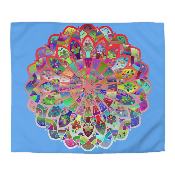 Microfiber Duvet Cover Mandala Art Drawn by Hand - Colorful Mandala on Light Blue background - Blululi