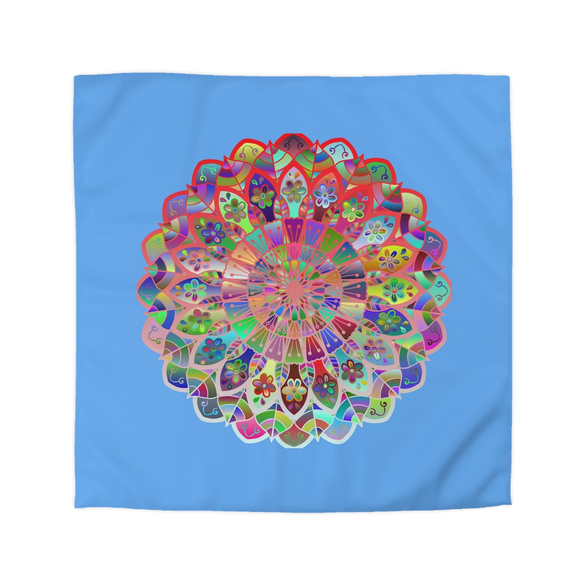 Microfiber Duvet Cover Mandala Art Drawn by Hand - Colorful Mandala on Light Blue background - Blululi