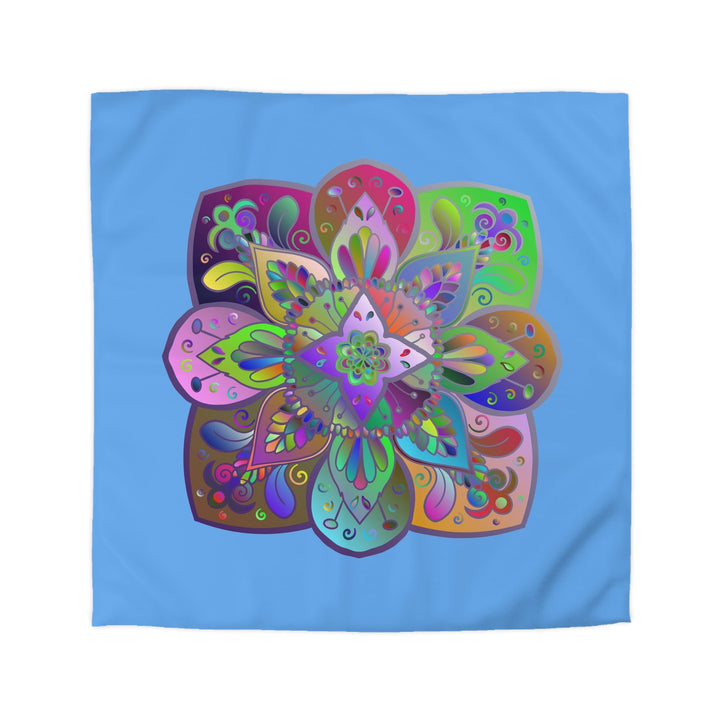 Microfiber Duvet Cover Mandala Art Drawn by Hand - Colorful Mandala on Light Blue background - Blululi