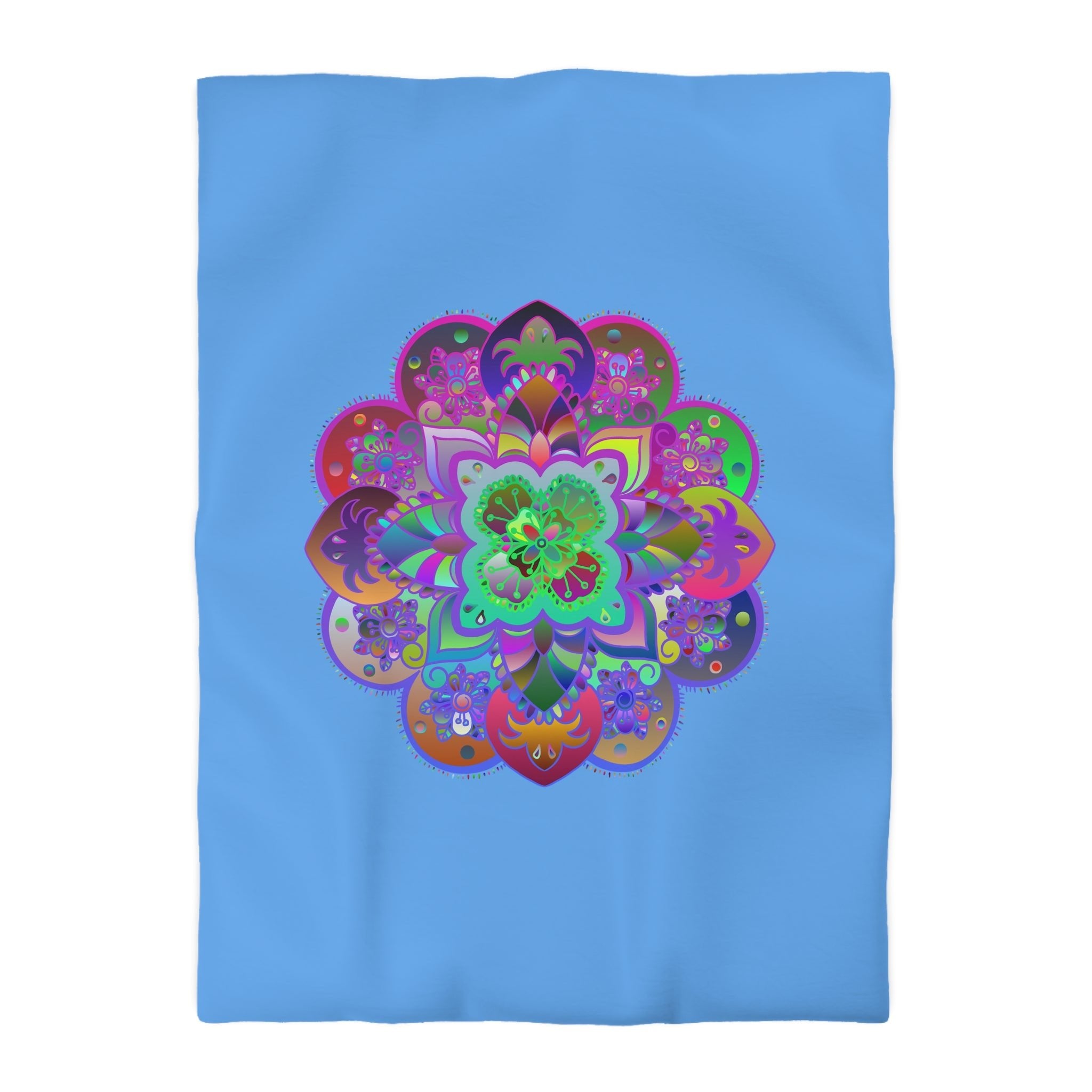 Microfiber Duvet Cover Mandala Art Drawn by Hand - Colorful Mandala on Light Blue background - Blululi