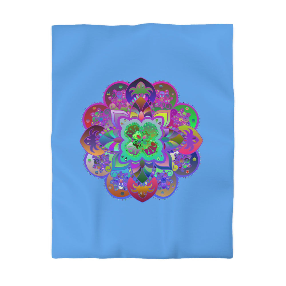 Microfiber Duvet Cover Mandala Art Drawn by Hand - Colorful Mandala on Light Blue background - Blululi