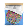 Microfiber Duvet Cover Mandala Art Drawn by Hand - Colorful Mandala on Light Blue background - Blululi