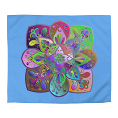 Microfiber Duvet Cover Mandala Art Drawn by Hand - Colorful Mandala on Light Blue background - Blululi