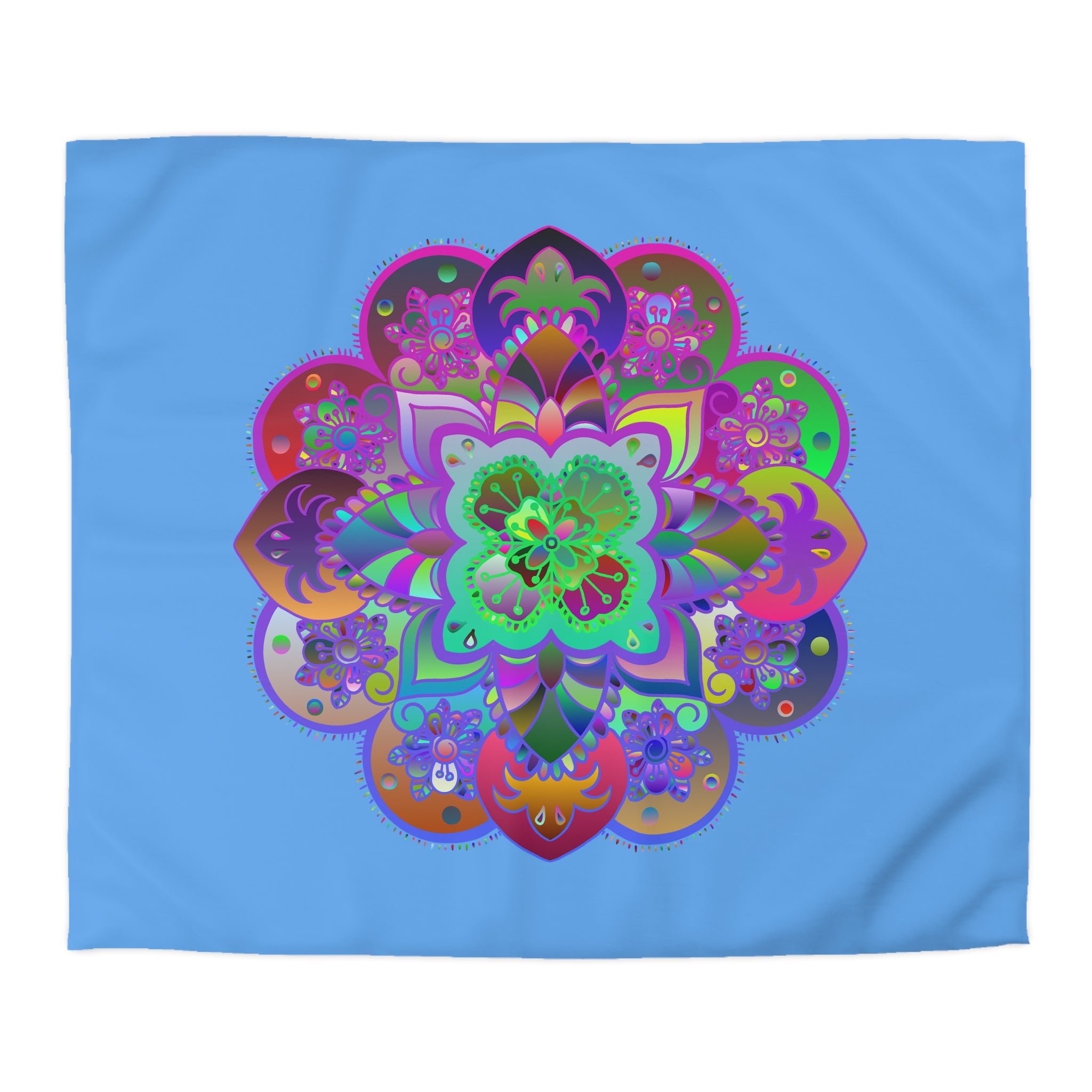 Microfiber Duvet Cover Mandala Art Drawn by Hand - Colorful Mandala on Light Blue background - Blululi