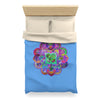 Microfiber Duvet Cover Mandala Art Drawn by Hand - Colorful Mandala on Light Blue background - Blululi