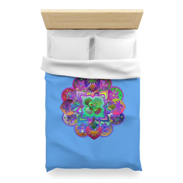 Microfiber Duvet Cover Mandala Art Drawn by Hand - Colorful Mandala on Light Blue background - Blululi