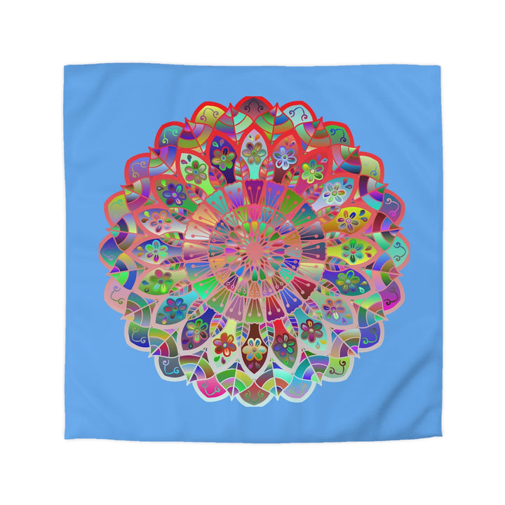 Microfiber Duvet Cover Mandala Art Drawn by Hand - Colorful Mandala on Light Blue background - Blululi