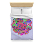 Microfiber Duvet Cover Mandala Art Drawn by Hand - Colorful Mandala on Wisteria background - Blululi