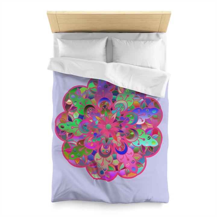 Microfiber Duvet Cover Mandala Art Drawn by Hand - Colorful Mandala on Wisteria background - Blululi