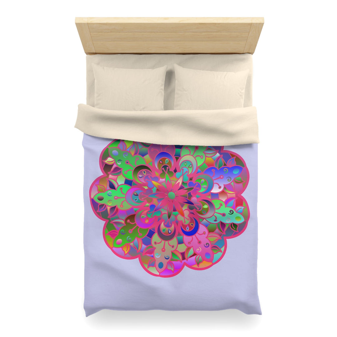 Microfiber Duvet Cover Mandala Art Drawn by Hand - Colorful Mandala on Wisteria background - Blululi