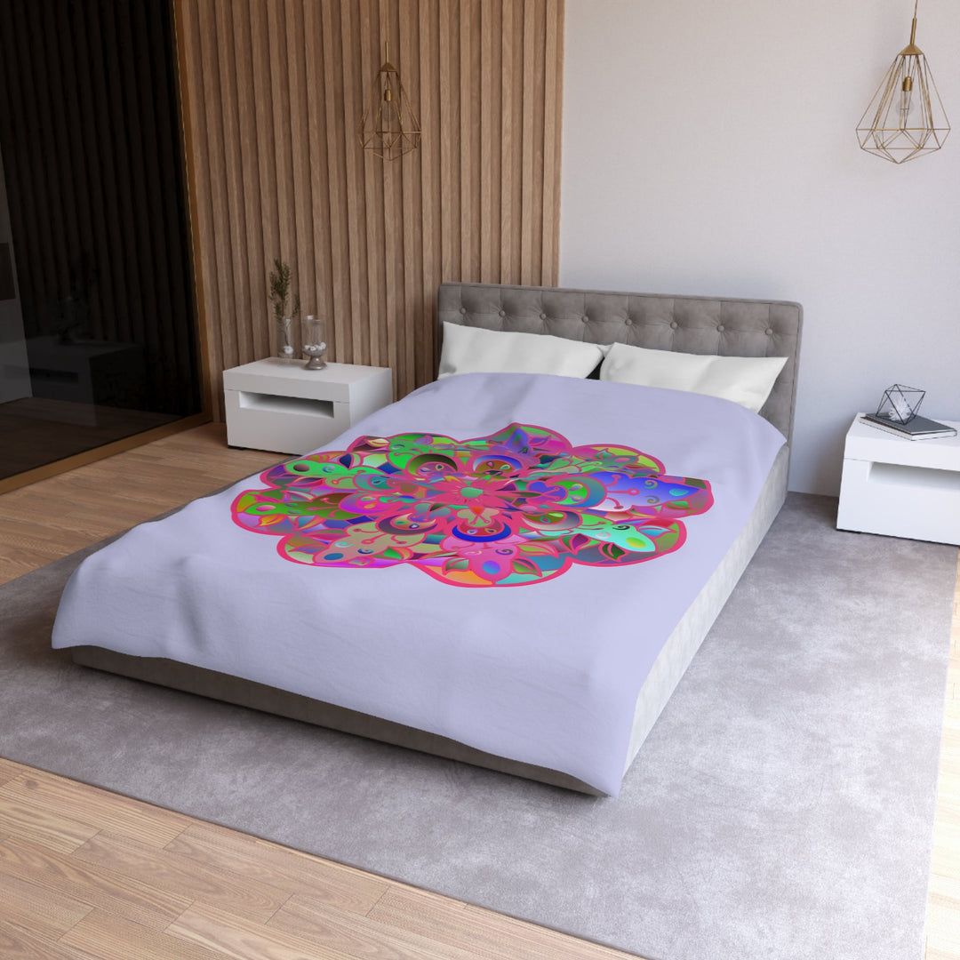 Microfiber Duvet Cover Mandala Art Drawn by Hand - Colorful Mandala on Wisteria background - Blululi