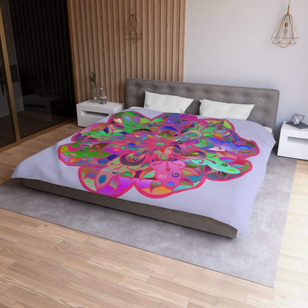 Microfiber Duvet Cover Mandala Art Drawn by Hand - Colorful Mandala on Wisteria background - Blululi