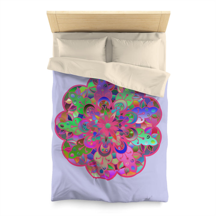 Microfiber Duvet Cover Mandala Art Drawn by Hand - Colorful Mandala on Wisteria background - Blululi