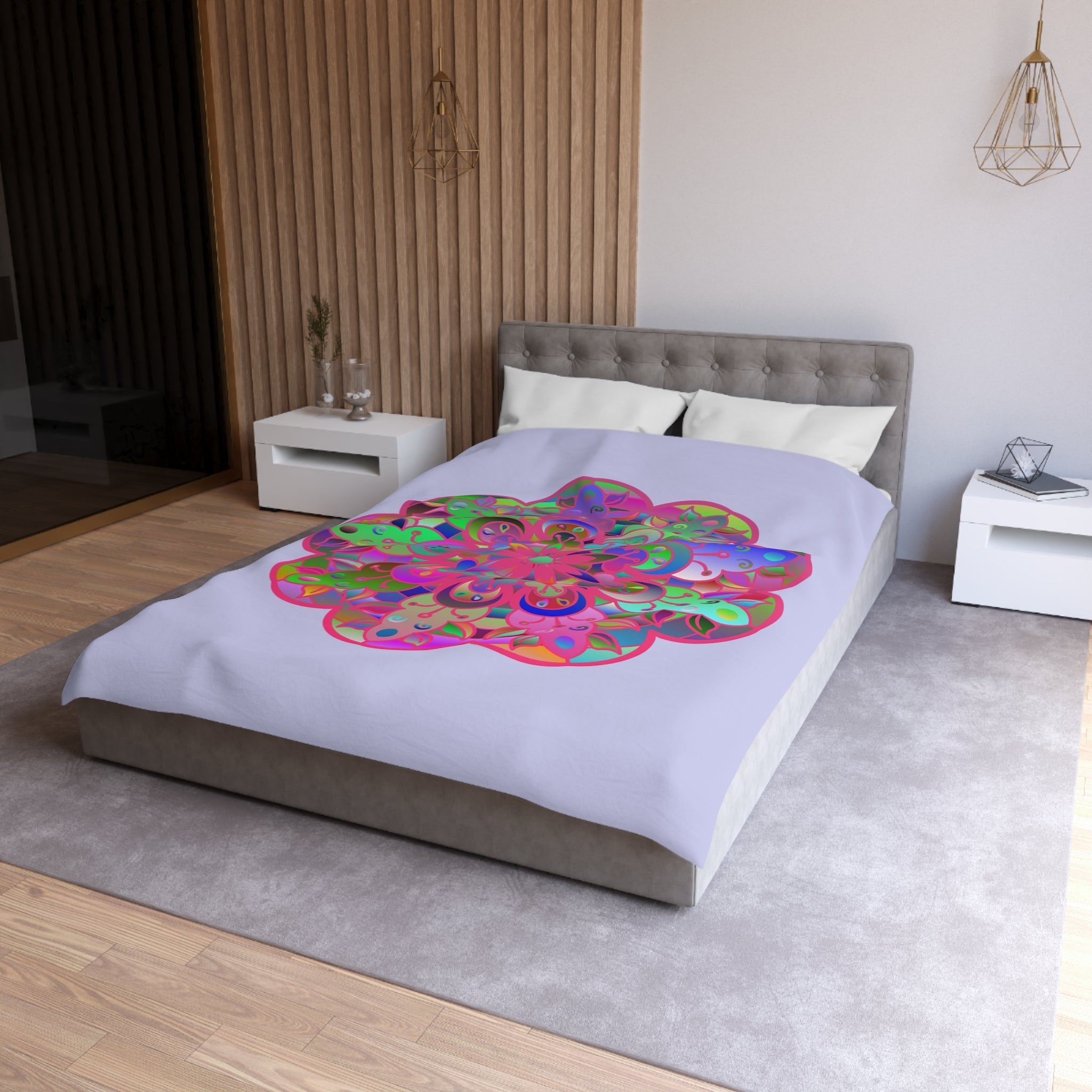 Microfiber Duvet Cover Mandala Art Drawn by Hand - Colorful Mandala on Wisteria background - Blululi