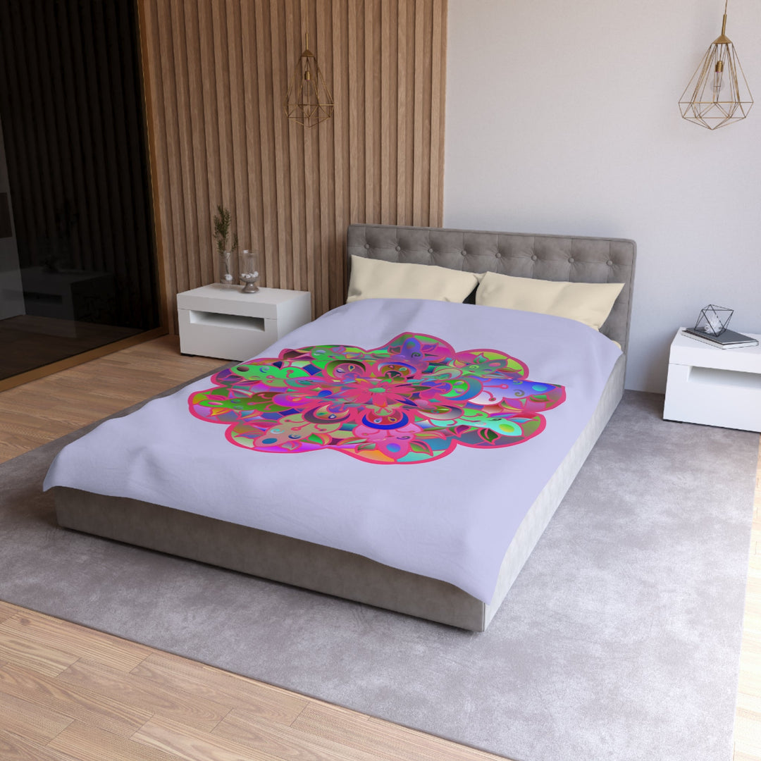 Microfiber Duvet Cover Mandala Art Drawn by Hand - Colorful Mandala on Wisteria background - Blululi