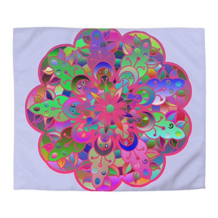 Microfiber Duvet Cover Mandala Art Drawn by Hand - Colorful Mandala on Wisteria background - Blululi