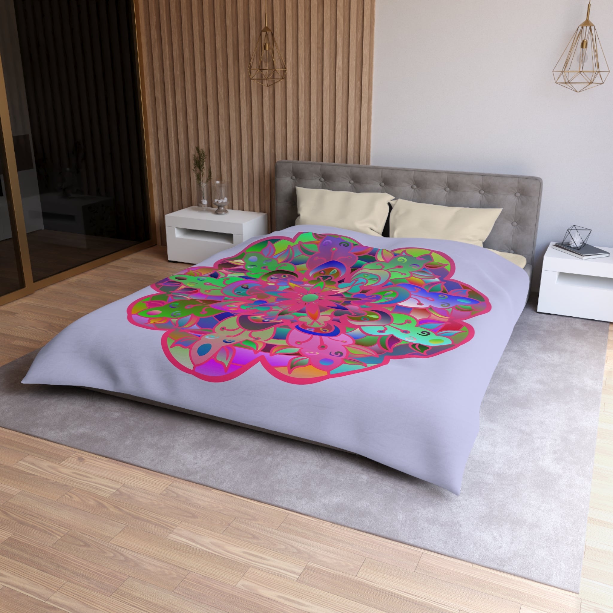 Microfiber Duvet Cover Mandala Art Drawn by Hand - Colorful Mandala on Wisteria background - Blululi