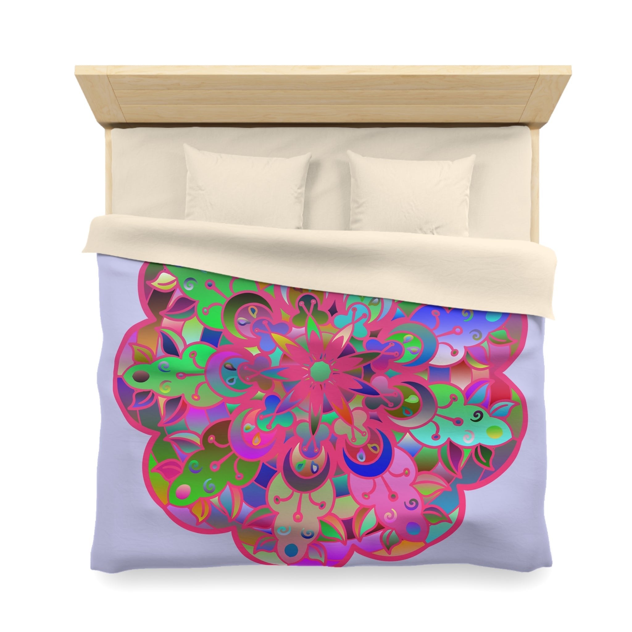 Microfiber Duvet Cover Mandala Art Drawn by Hand - Colorful Mandala on Wisteria background - Blululi