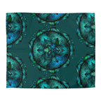 Microfiber Duvet Cover Mandala Art Drawn by Hand - Green Mandala on Dark Petroleum Green background - Blululi