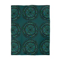 Microfiber Duvet Cover Mandala Art Drawn by Hand - Green Mandala on Dark Petroleum Green background - Blululi