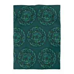 Microfiber Duvet Cover Mandala Art Drawn by Hand - Green Mandala on Dark Petroleum Green background - Blululi