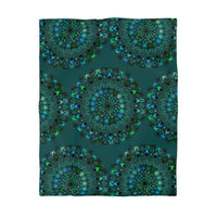 Microfiber Duvet Cover Mandala Art Drawn by Hand - Green Mandala on Dark Petroleum Green background - Blululi