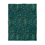 Microfiber Duvet Cover Mandala Art Drawn by Hand - Green Mandala on Dark Petroleum Green background - Blululi