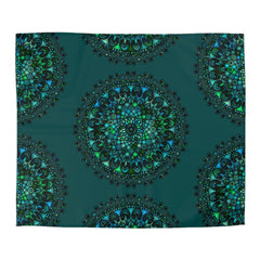 Microfiber Duvet Cover Mandala Art Drawn by Hand - Green Mandala on Dark Petroleum Green background - Blululi